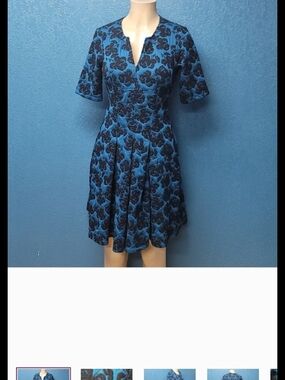 Danny & Nicole Blue and Black Floral Notch‑Neck Mini Dress